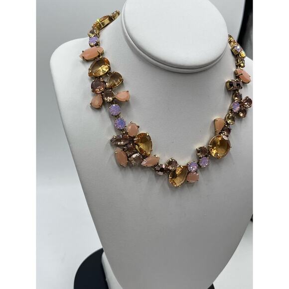 J. Crew Asymmetrical Statement Crystal Necklace Metallic Pink MultiColor - Picture 2 of 16